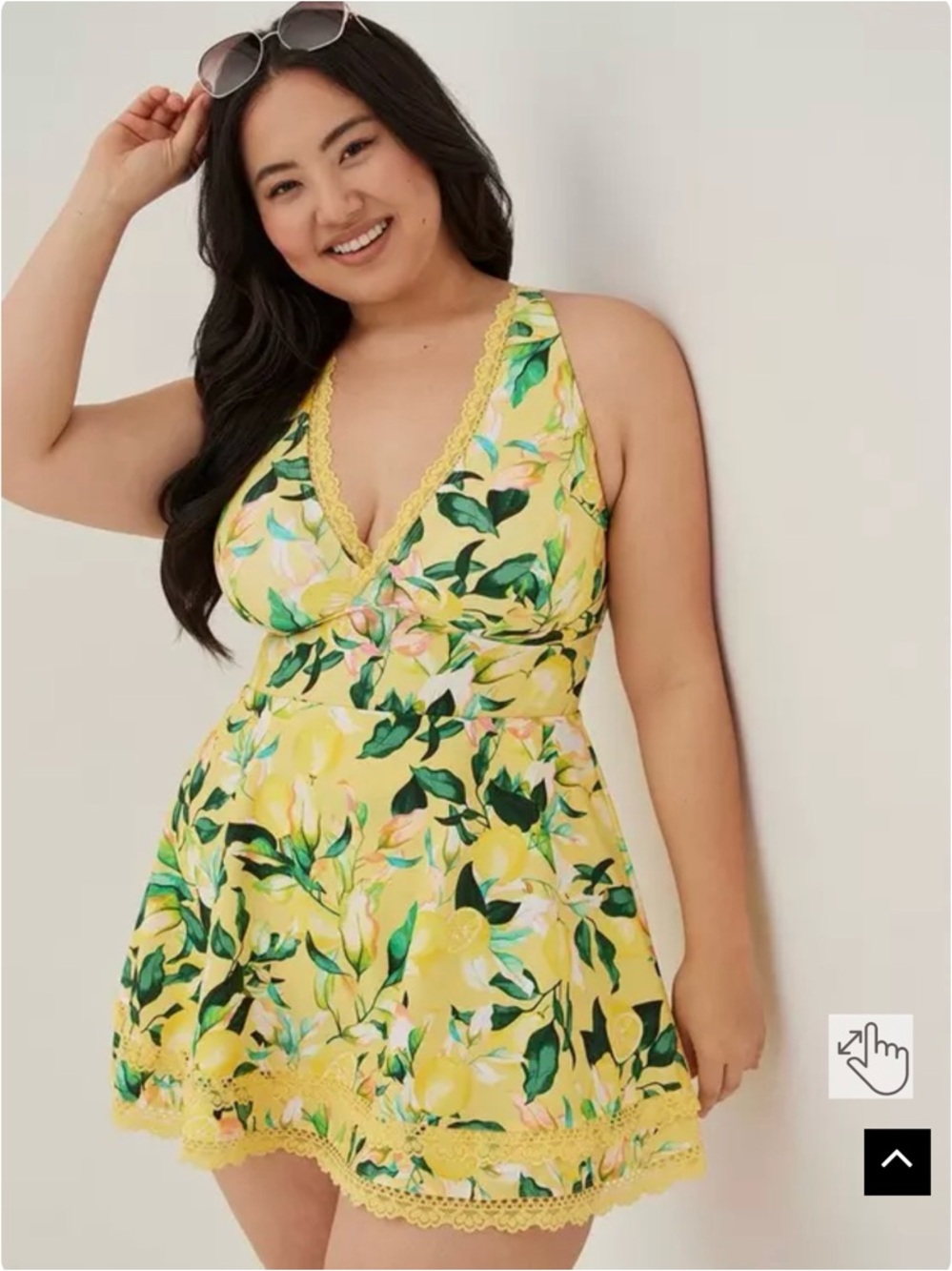 torrid Yellow Floral Lace-Trim One-Piece Swim Dress